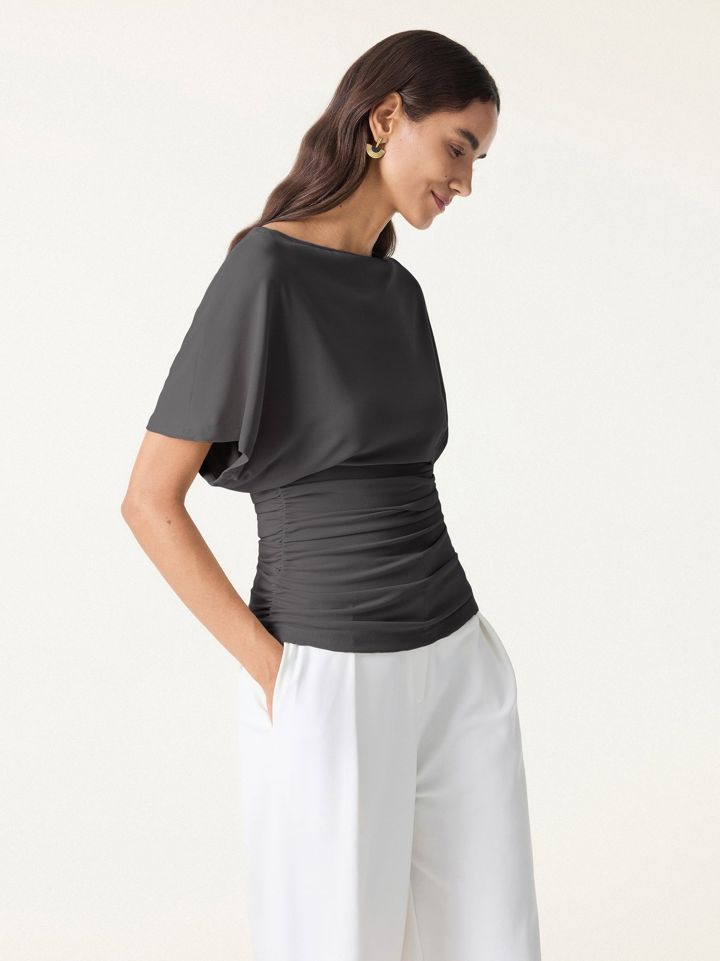 Ruched Waist Flutter Top