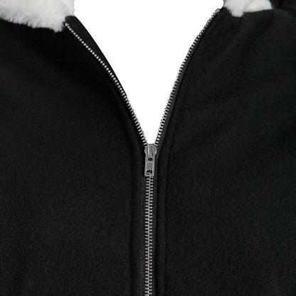 Casual Cat Pattern Plush Zipper Sweater Hoodie